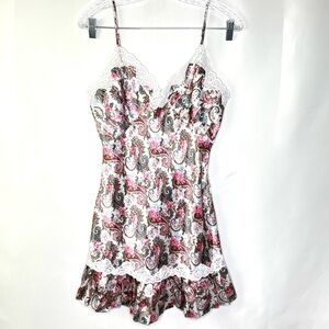 Victoria Secret Vintage Gold Label Silky Lace Trimmed Paisley Floral Print Sz S